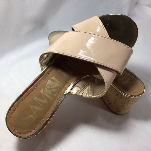 Sam & Libby Beige Criss Cross Cork Wedge Sandal 8 1/2 M - Picture 3 of 9
